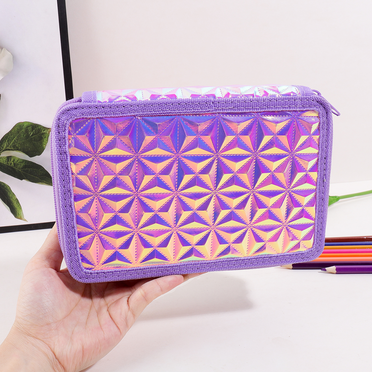 Y2K Purple Holographic Pencil  – обзор и цена Pencil Case Large