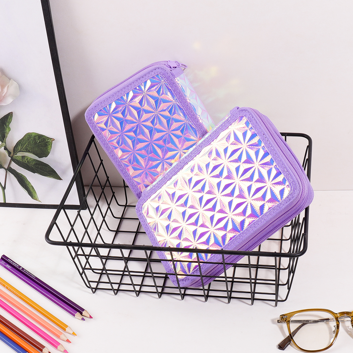 Y2K Purple Holographic Pencil  – обзор и цена Pencil Case Large