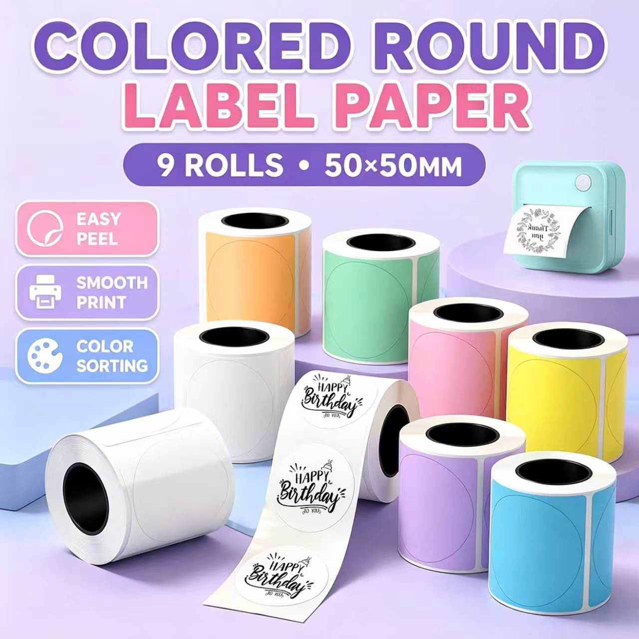 9 Rolls Colored Round Thermal  – обзор и цена Sticker Label Roll