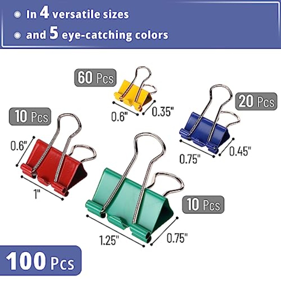 - Metal Binder Clips, 100 pcs, – обзор и цена Binder Clip Assorted